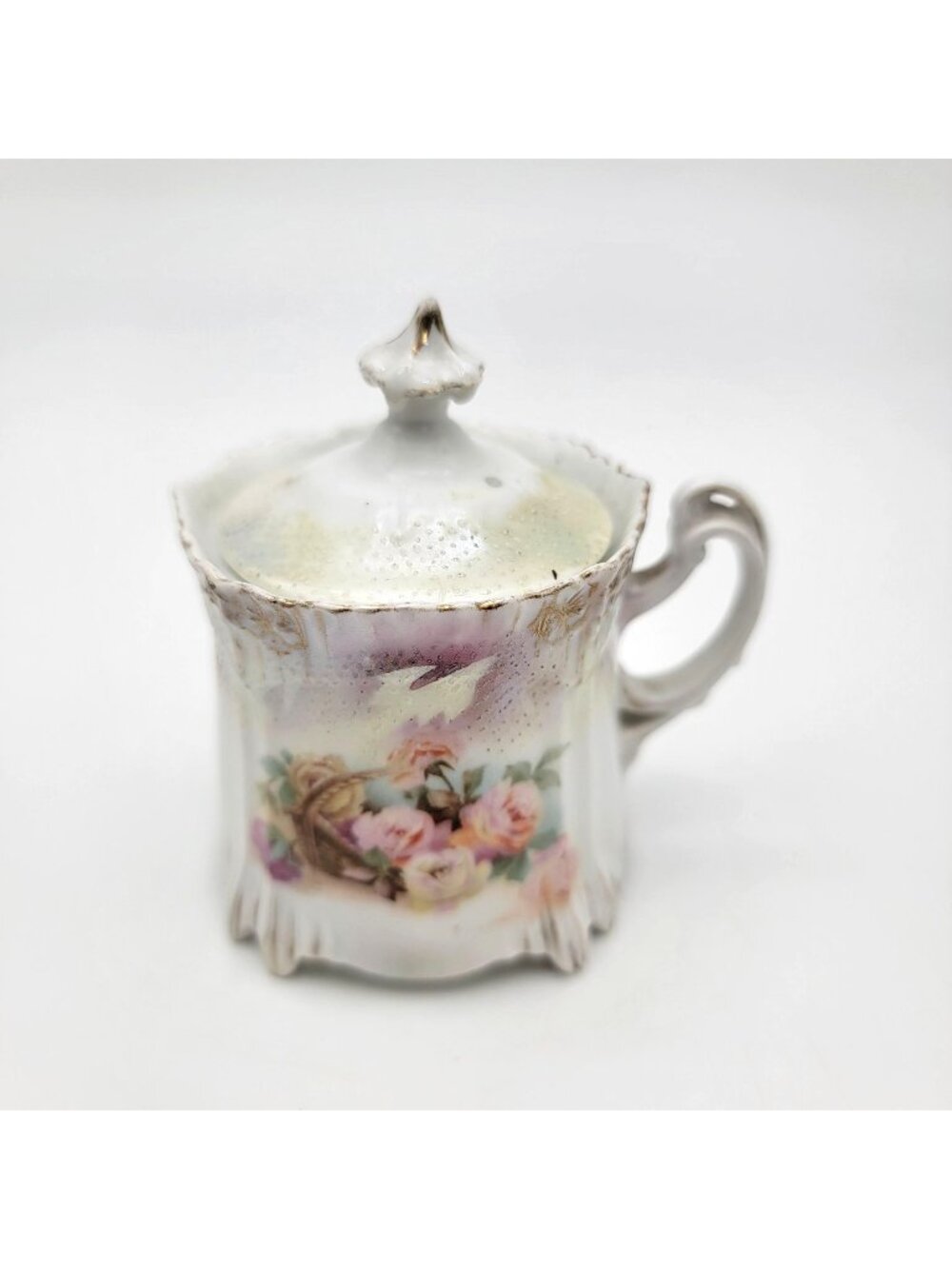 RS Prussia Porcelain Mustard Jar With Tapestry Finish